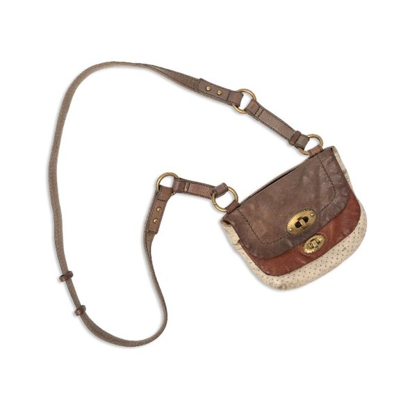 FOSSIL Mason Leather Crossbody Bag Two Tone Sling Purse Bag Brown Cream Small - Picture 7 of 16